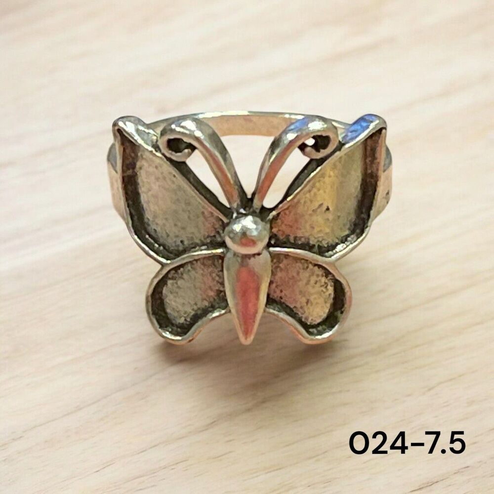 Womens Ring Size 7.5 Band Silver Metal Butterfly Nature Animals Jewelry 024-7.5